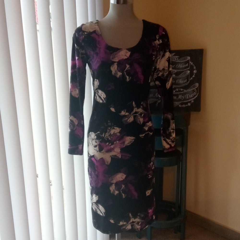 Floral black and white with a hint of magenta dres